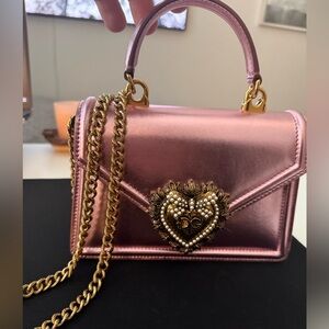 Dolce & Gabbana Small Devotion Bag in Metallic Pink Nappa Leather